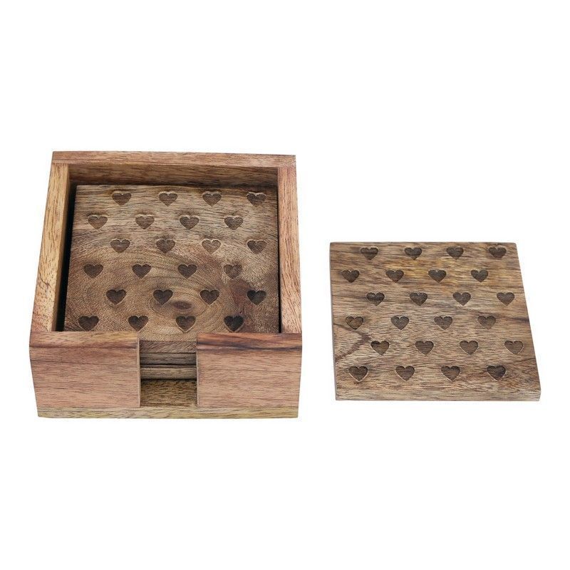 Scarthingwell 4x Coaster Wood with Heart Pattern - 10cm