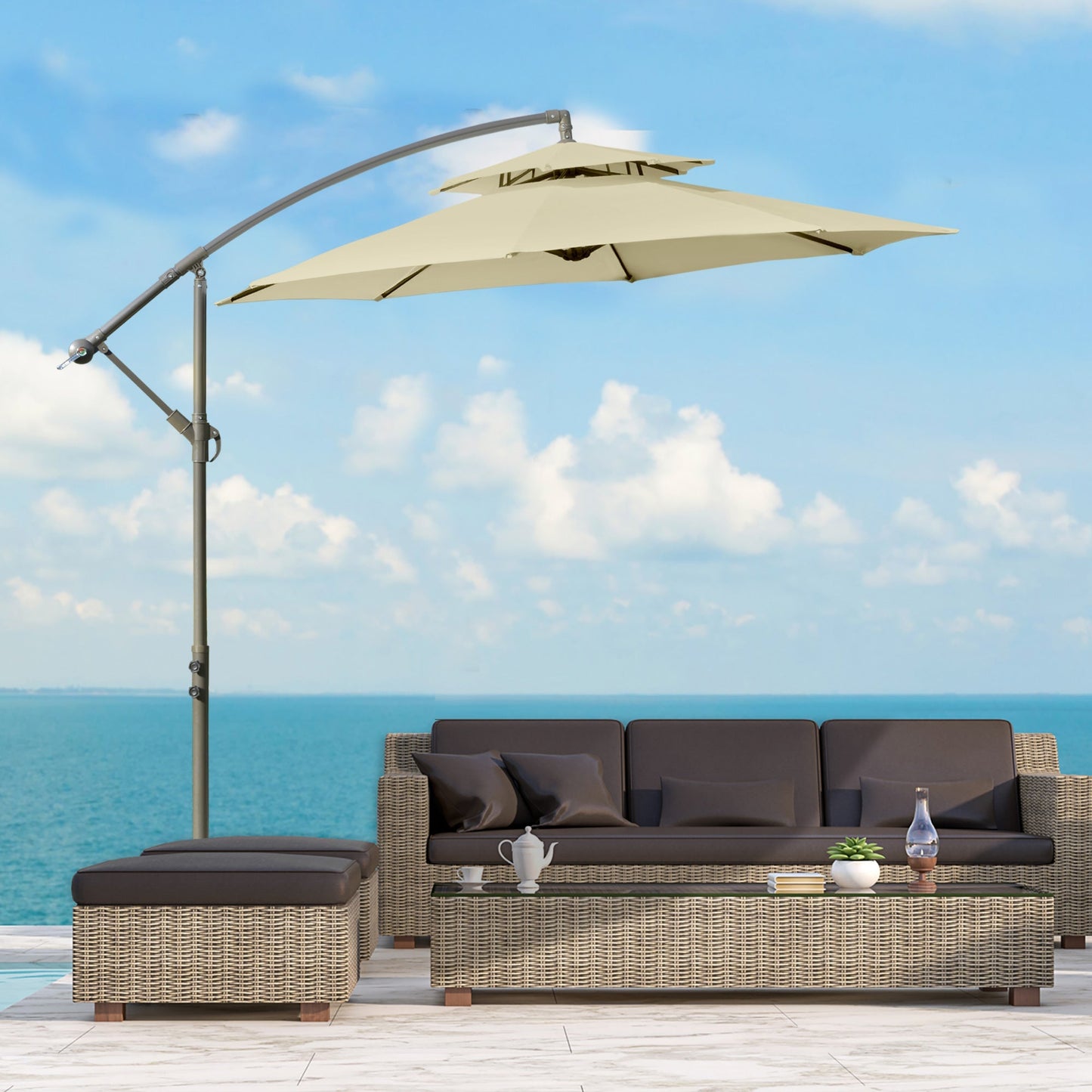 2.7m Garden Banana Parasol Cantilever Umbrella with Crank Handle