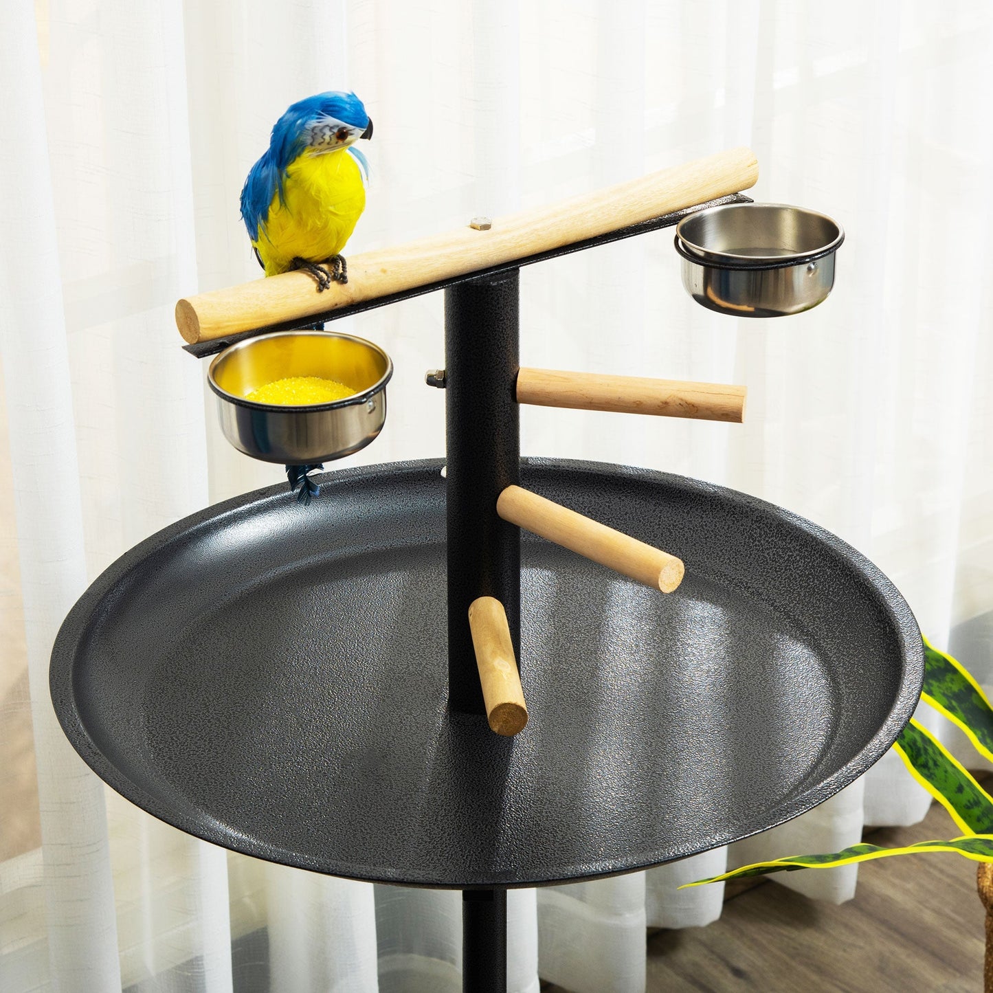 111cm Bird Barh & Feeder Wheeled Stainless Steel & Wood Black by Pawhut