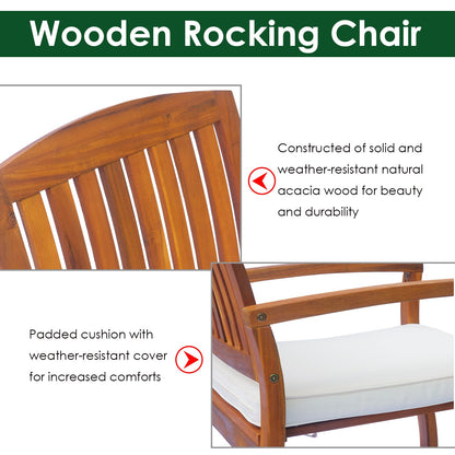 Garden Acacia Wood Rocking Chair Deck Indoor Outdoor Porch Seat Rocker with Cushion