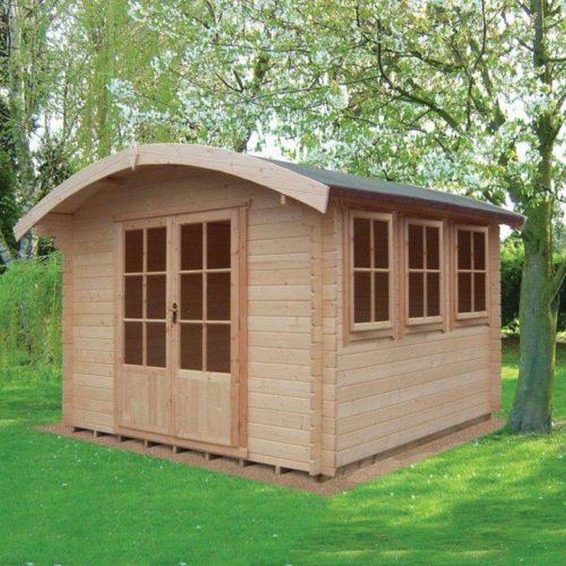 Shire Shire Kilburn 9' 9" x 11' 9" Curved Log Cabin - Premium 28mm Cladding Tongue & Groove