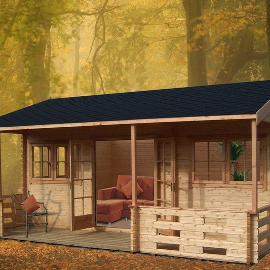 Shire Shire Kingswood 17' 8" x 19' 4" Reverse Apex Log Cabin - Premium 70mm Cladding Tongue & Groove