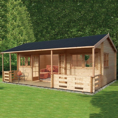 Shire Shire Kingswood 17' 8" x 19' 4" Reverse Apex Log Cabin - Premium 70mm Cladding Tongue & Groove