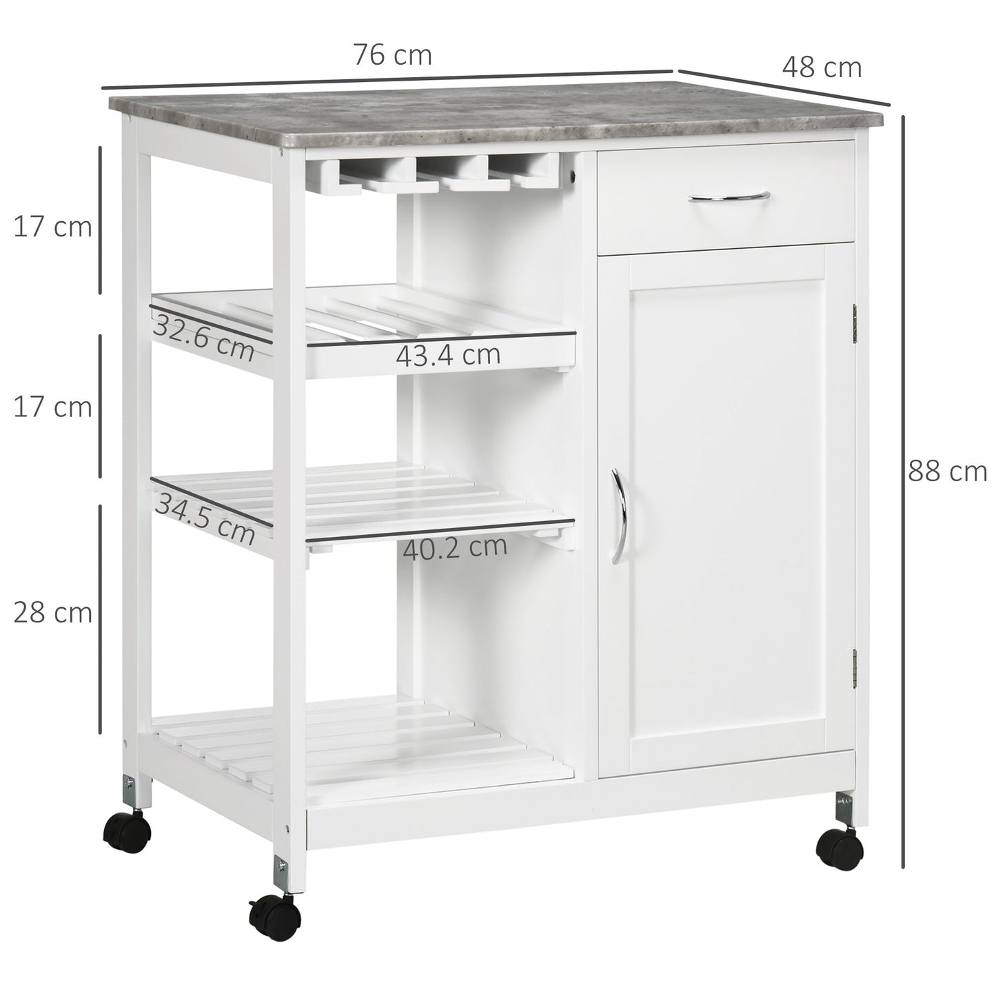 Compact Kitchen Trolley Utility Cart on Wheels with Wine Rack