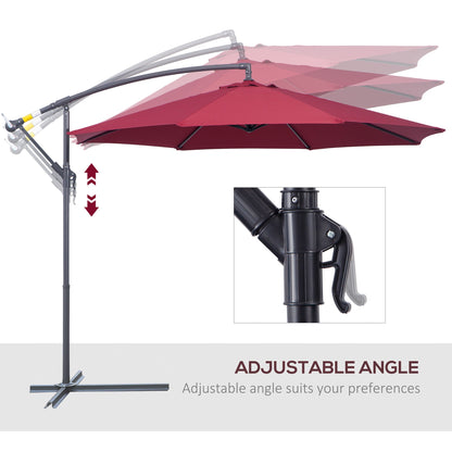 Outsunny 3M Water Resistant Terylene Hanging Parasol Wine Red