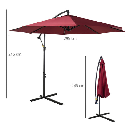 Cantilever Umbrella Parasol Hanging Banana Steel Dark Green 3M Patio Wine Red