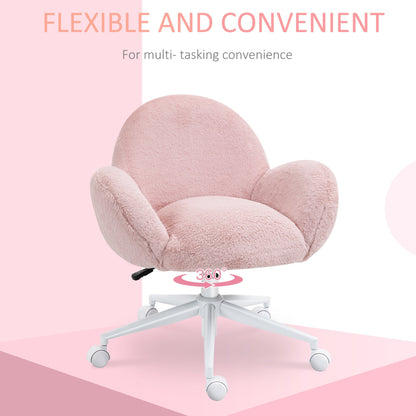 Fluffy Leisure Chair Office Chair with Backrest and Armrest for Home Bedroom Living Room with Wheels Pink