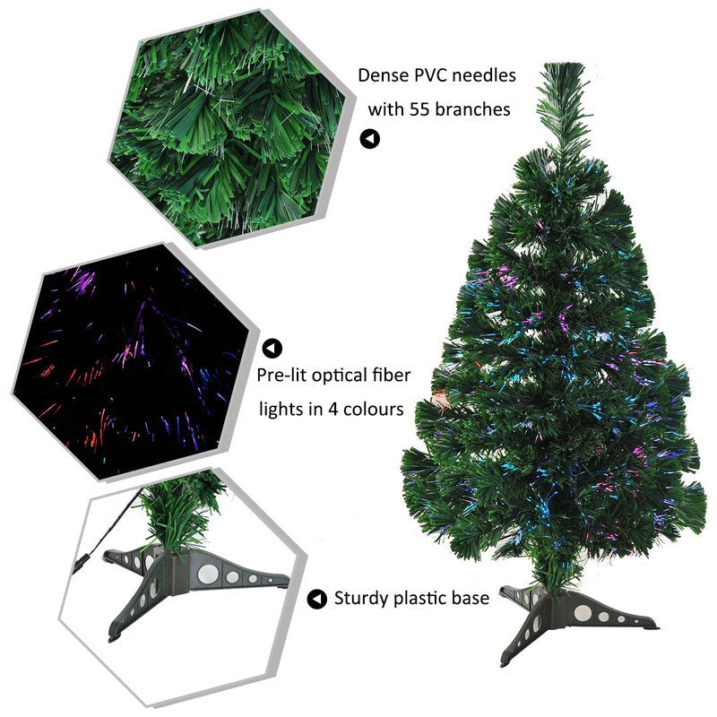 2 Foot Small Pre-Lit Fiber Optic Christmas Tree Artificial Spruce Tree Green