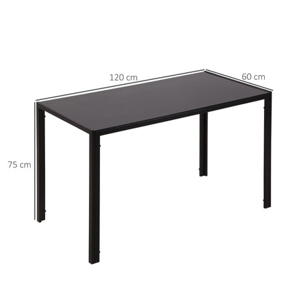 Modern Rectangular Dining Table for 4 People Glass Kitchen Table with Tempered Glass Top and Metal Legs for Dining Room