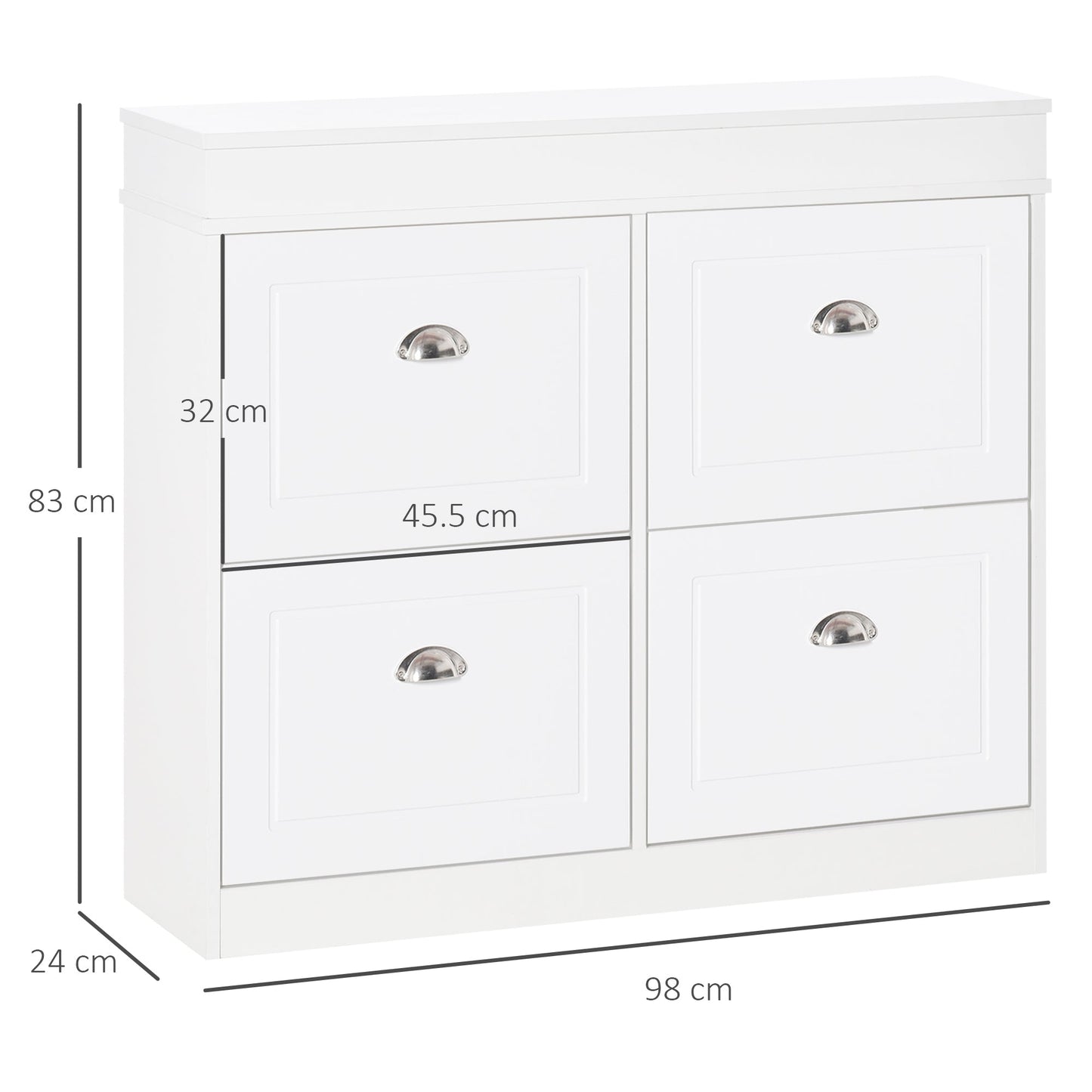 Shoe Cabinet with 4 Flip Drawers Storage Cupboard with Adjustable Shelf White