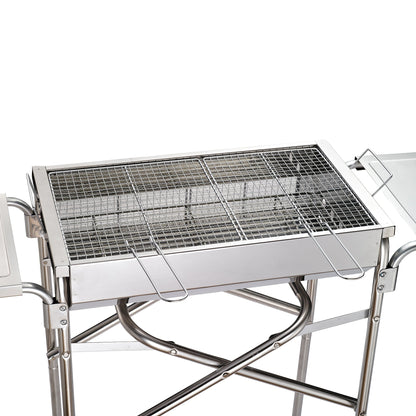 Outsunny Outdoor Folding Bbq Rectangular Stainless Steel Foldable Pedestal Charcoal Barbecue Grill - Silver