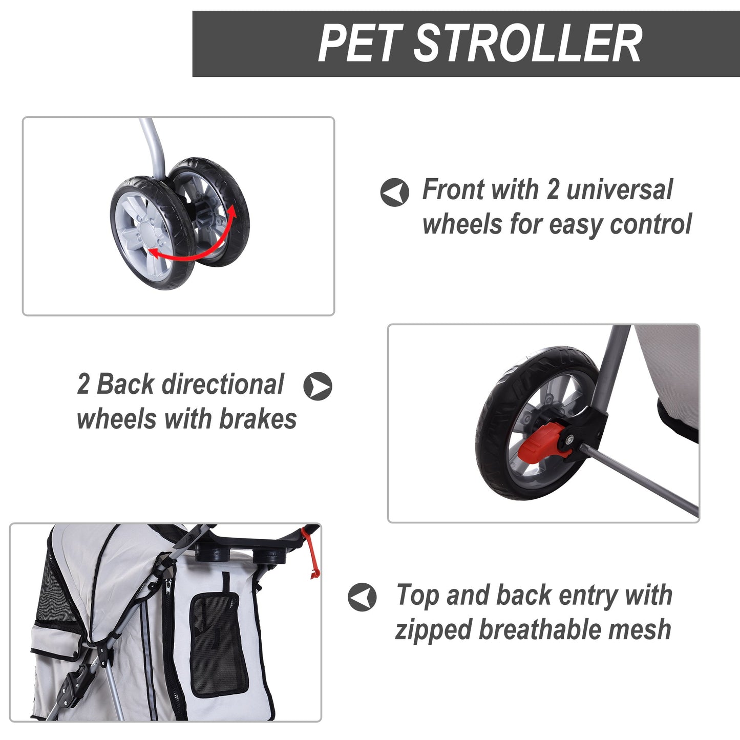 PawHut Dog Pram Pet Stroller Dog Pushchair 600D Oxford Cloth Grey - Suitable for Small Pets