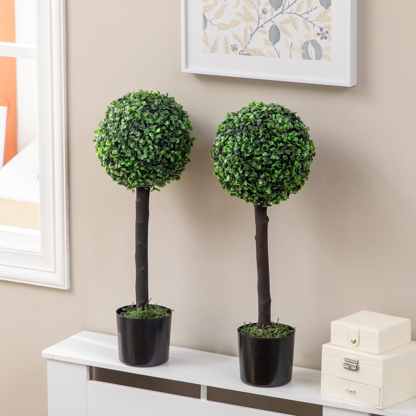 Set of 2 Artificial Plants Boxwood Ball Trees in Pot Fake Plants for Home Indoor Outdoor Decor