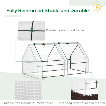 Mini Small Greenhouse with Steel Frame & PE Cover & Zippered Window Poly tunnel Steeple for Plants Vegetables