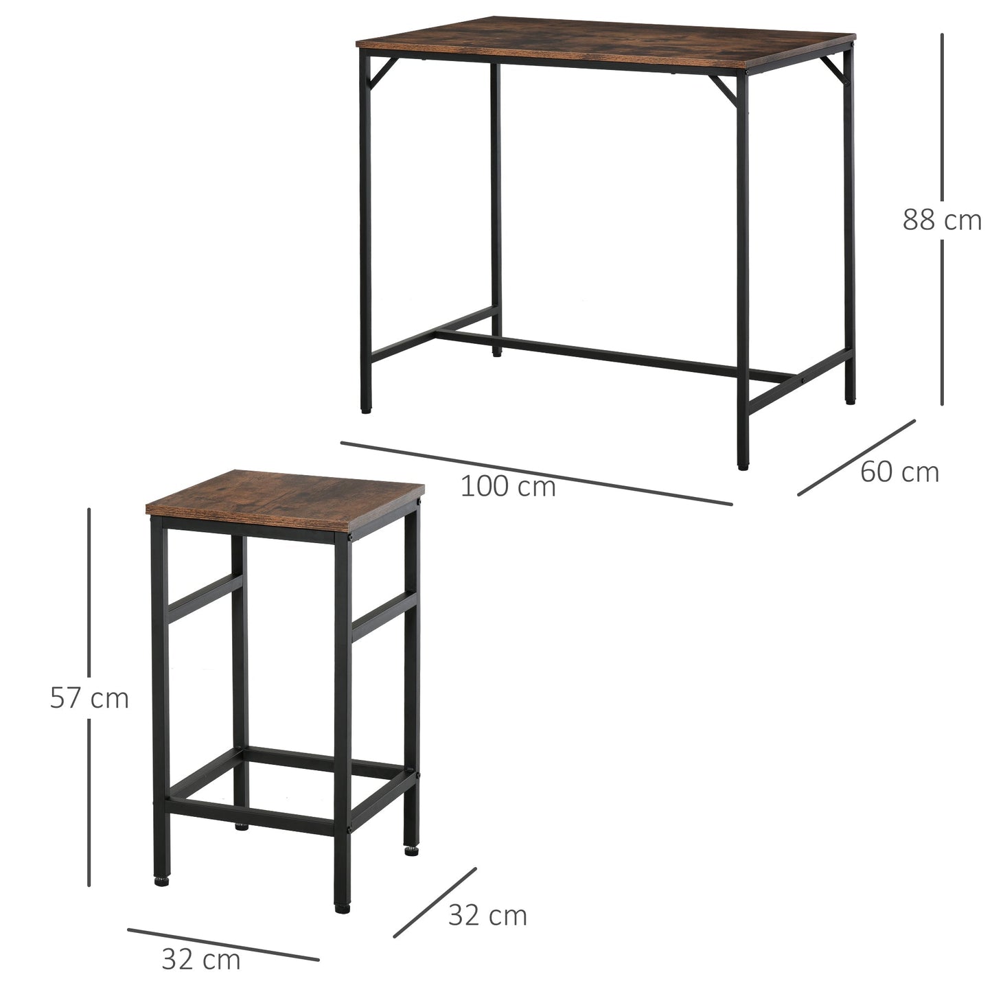 Industrial Rectangular Bar Table Set with 4 Stools for Dining Room