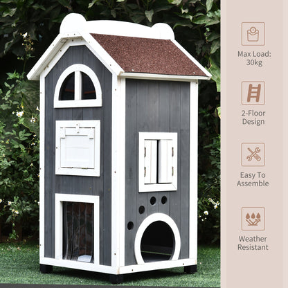 Nordic 109cm Cat House Fir Wood Grey & White by Pawhut