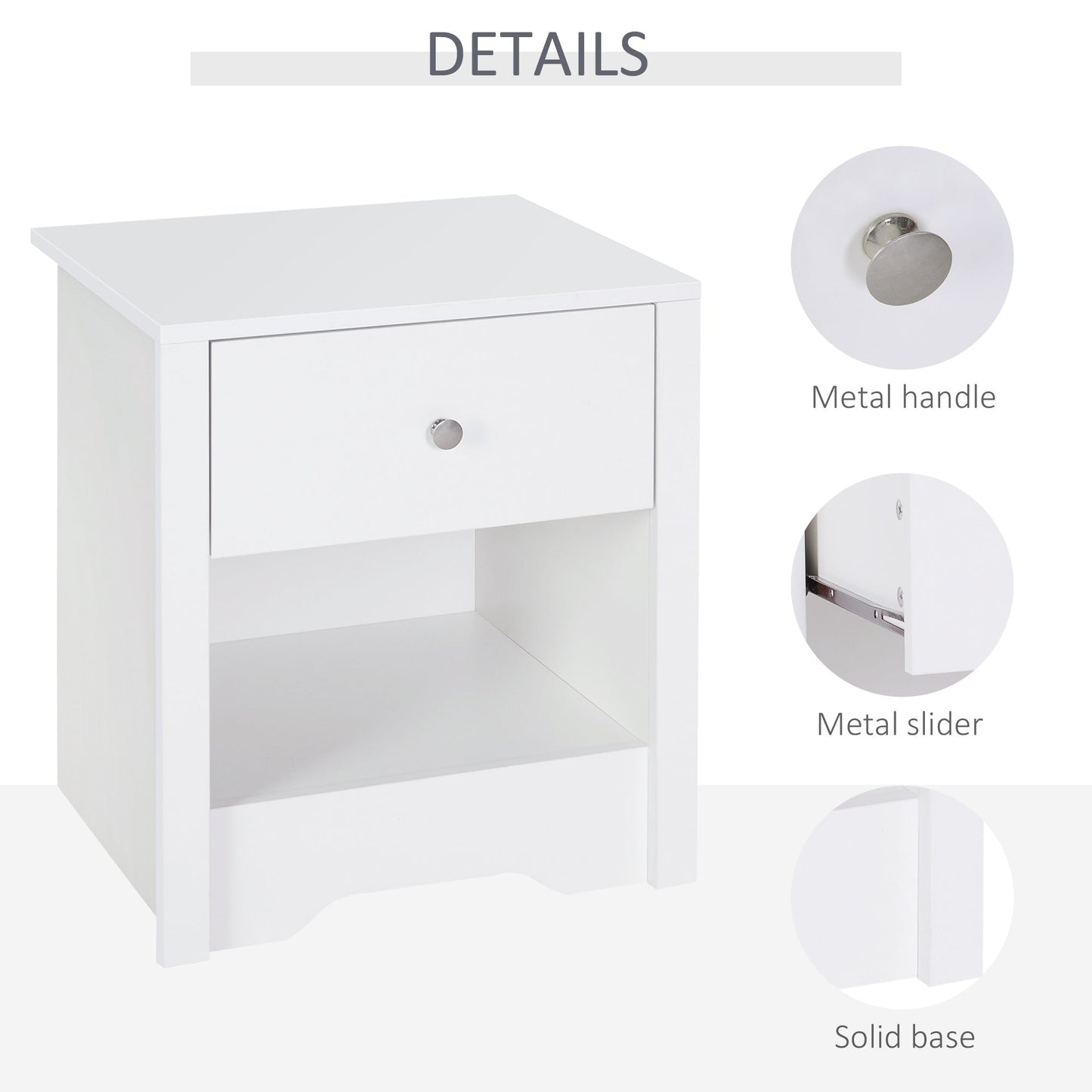 Homcom 53Wx42.5Dx59H cm Bedside Table-White