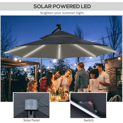 3M Cantilever Banana Parasol Hanging Umbrella with LED Solar lights