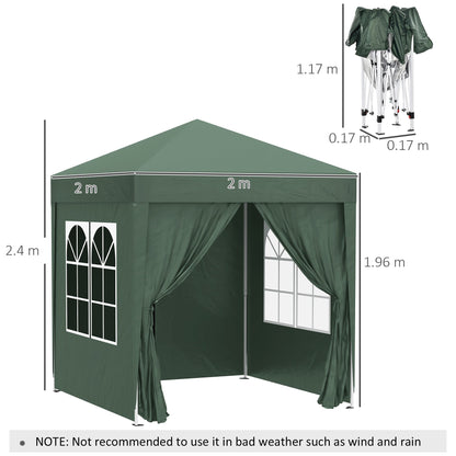 2m x 2m Garden Pop Up Gazebo Marquee Party Tent Wedding Awning Canopy New With free Carrying Case Green + Removable 2 Walls 2 Windows