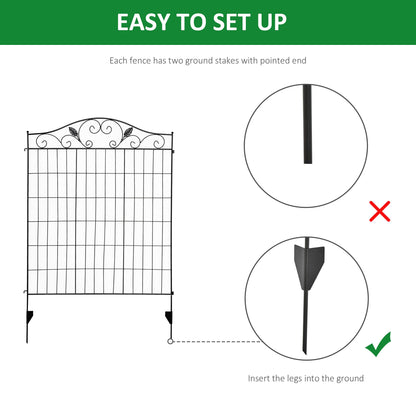 Garden Decorative Fence 4 Panels 44in x 12ft Steel Border Edging for Landscaping