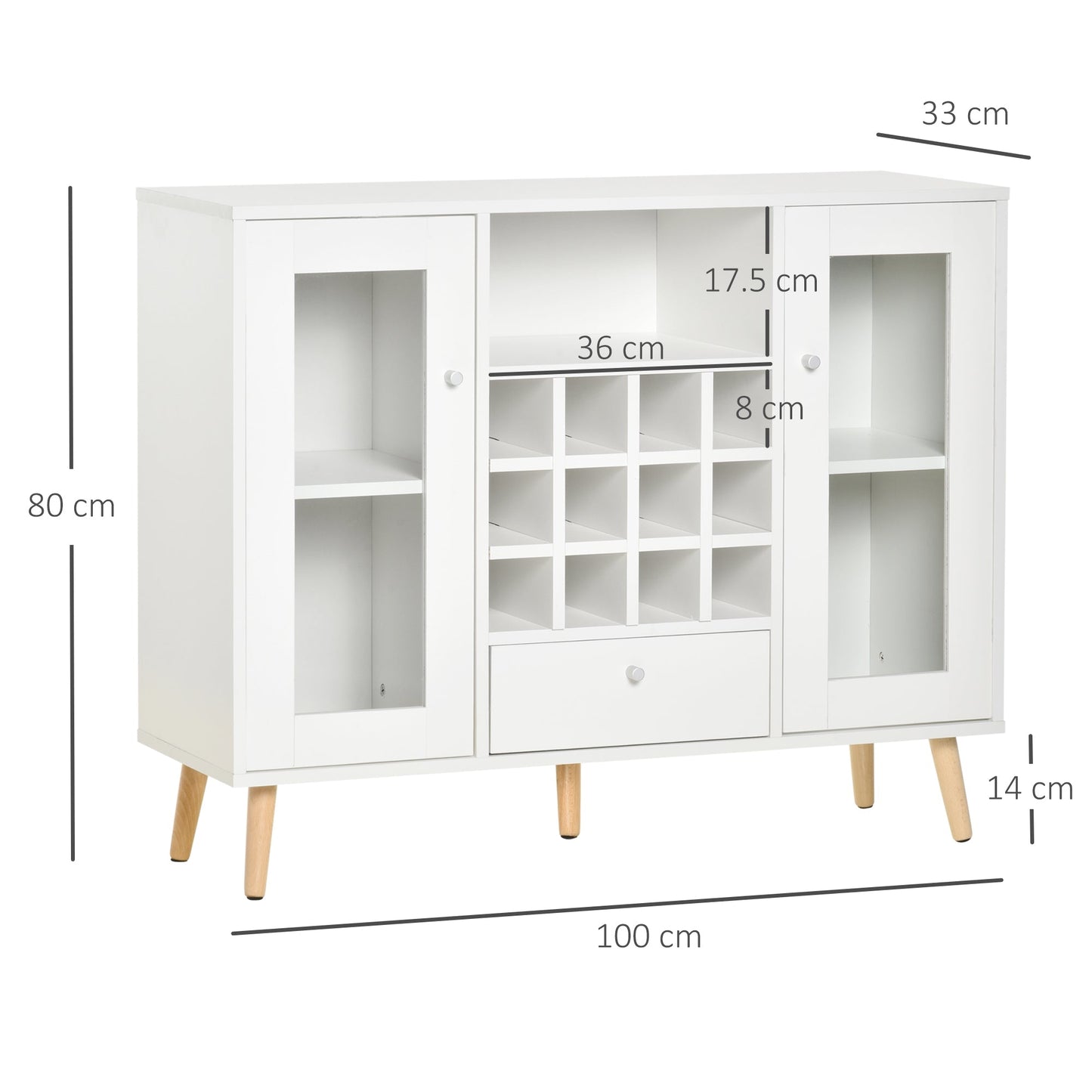 Modern Sideboard Storage Cabinet Kitchen Cupboard Dining Bar Server with Glass Doors