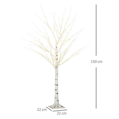 Homcom 5ft Artificial White Birch Tree Light with Warm White Pre-Lit LED Light for Indoor and Covered Outdoor Use