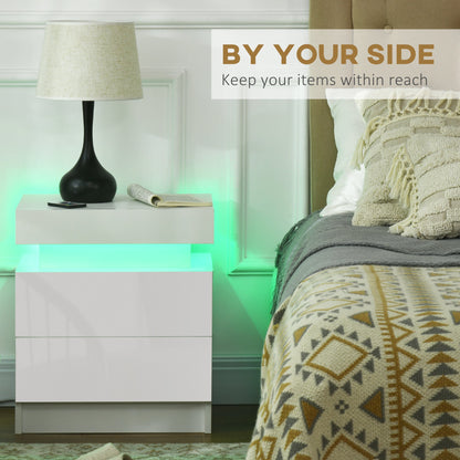 White Bedside Table with LED Light