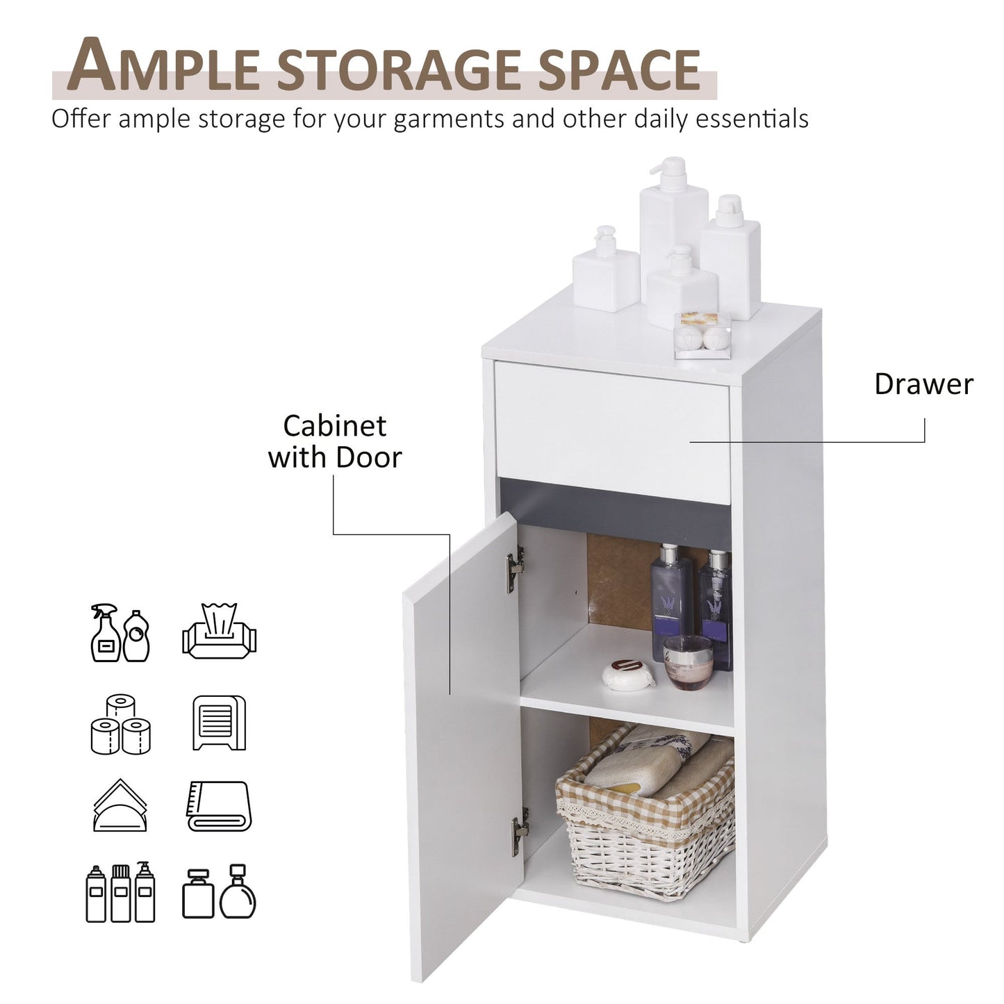 Medium-density fibreboard Tri-Compartment Bathroom Storage Cabinet White