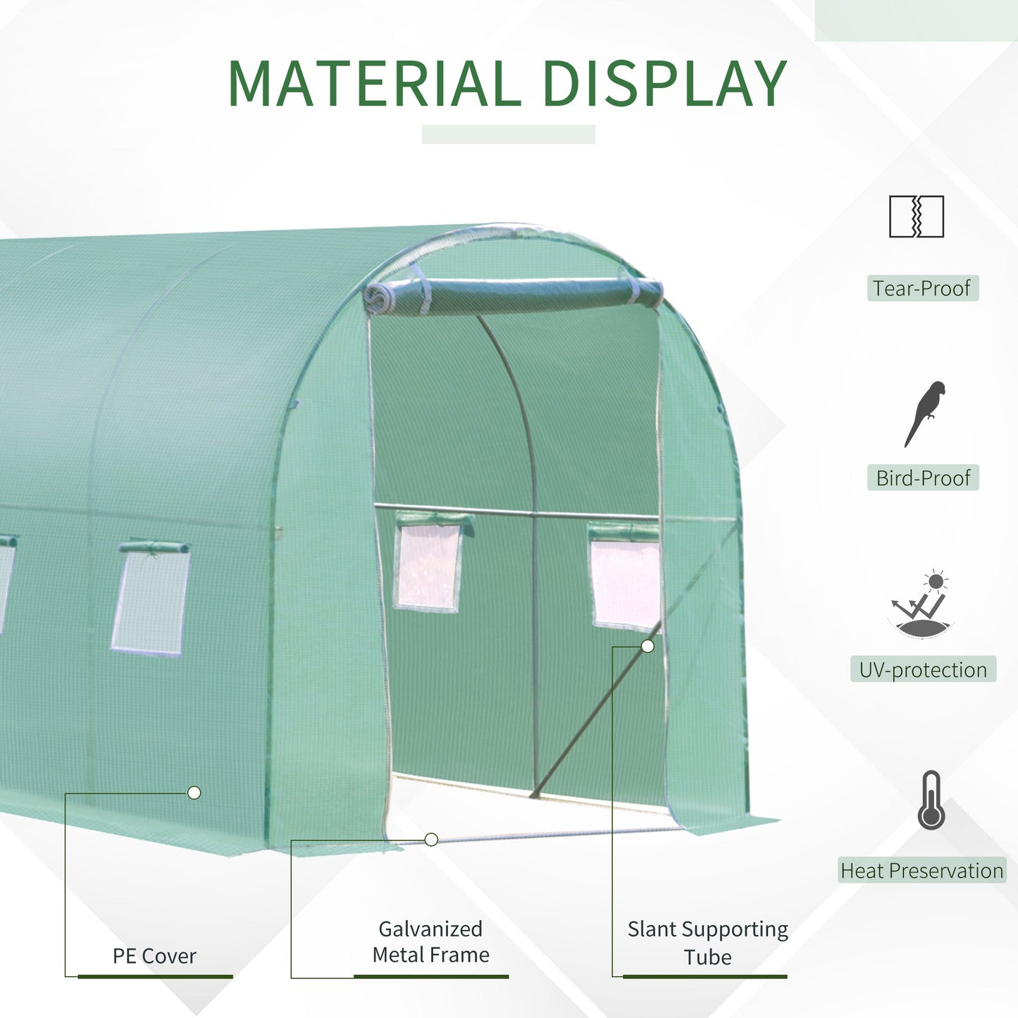 Outsunny 3x2 m Polytunnel Walk-in Greenhouse with Zip Door and Windows-Green