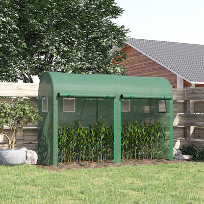 Garden Plant Tomato Growth Greenhouse W/ Double Doors & 4 Windows PE Cover Steel Frame Green