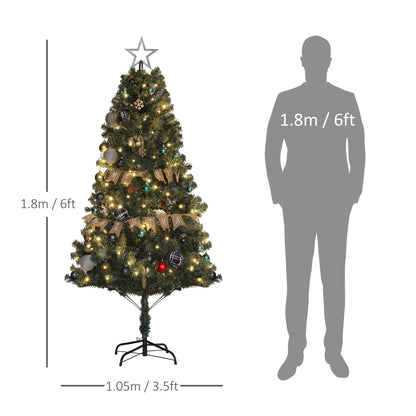 6ft Decorated Christmas Tree Artificial - with LED Lights Warm White 353 Tips