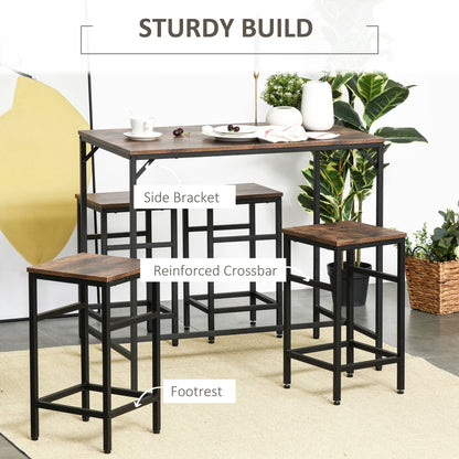 Industrial Rectangular Bar Table Set with 4 Stools for Dining Room