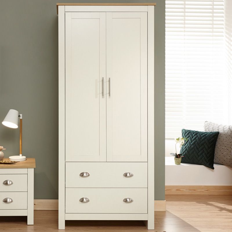 GFW Lancaster Tall Wardrobe Cream 2 Doors 2 Drawers