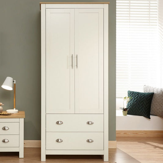 GFW Lancaster Tall Wardrobe Cream 2 Doors 2 Drawers