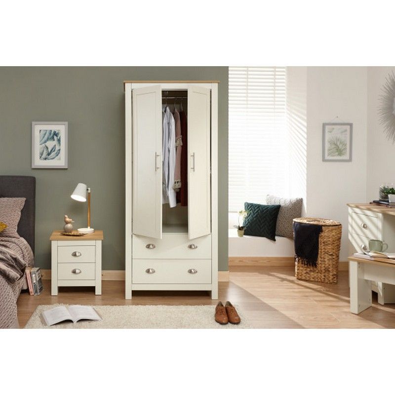 GFW Lancaster Tall Wardrobe Cream 2 Doors 2 Drawers