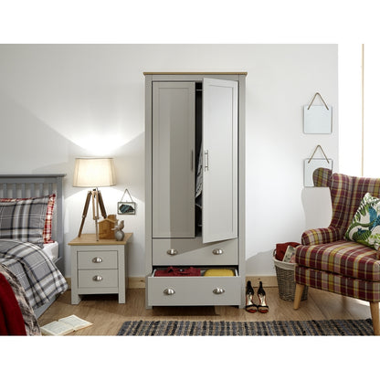 GFW Lancaster Tall Wardrobe Grey 2 Doors 2 Drawers