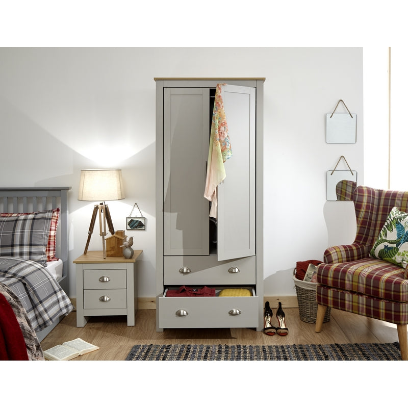 GFW Lancaster Tall Wardrobe Grey 2 Doors 2 Drawers