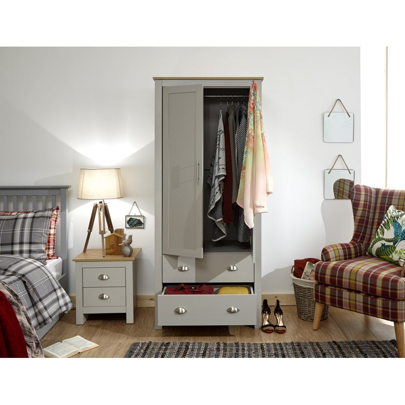 GFW Lancaster Tall Wardrobe Grey 2 Doors 2 Drawers