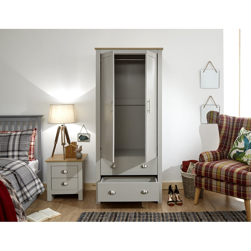 GFW Lancaster Tall Wardrobe Grey 2 Doors 2 Drawers