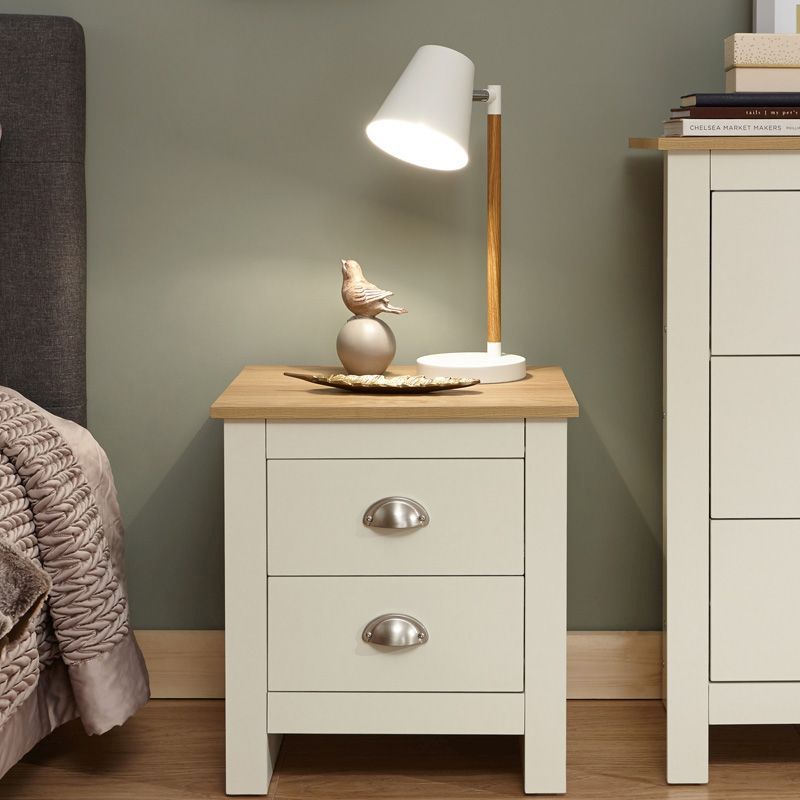 GFW Lancaster Bedside Table Cream 2 Drawers