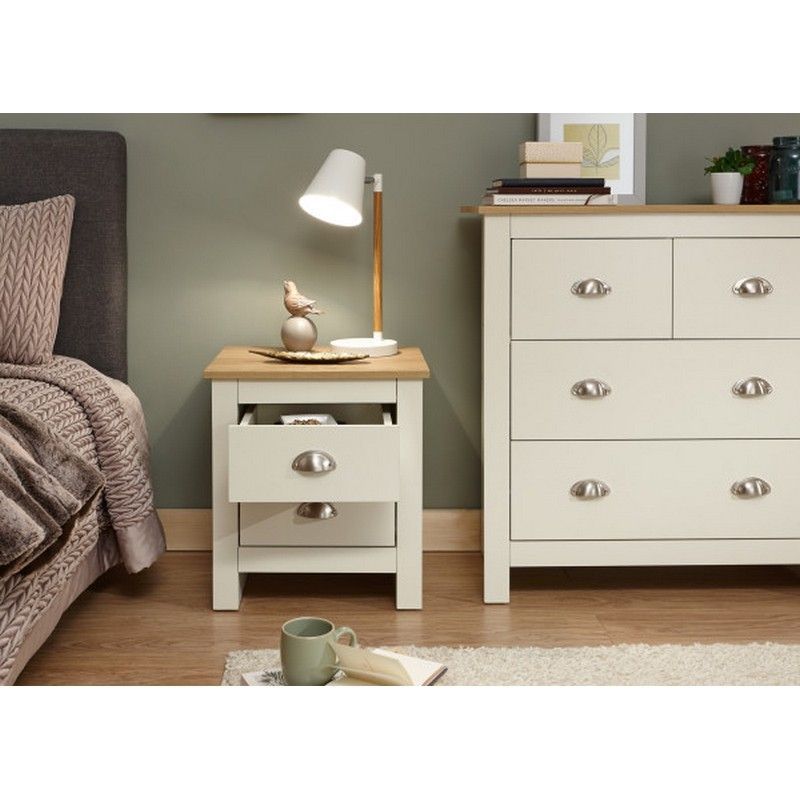 GFW Lancaster Bedside Table Cream 2 Drawers