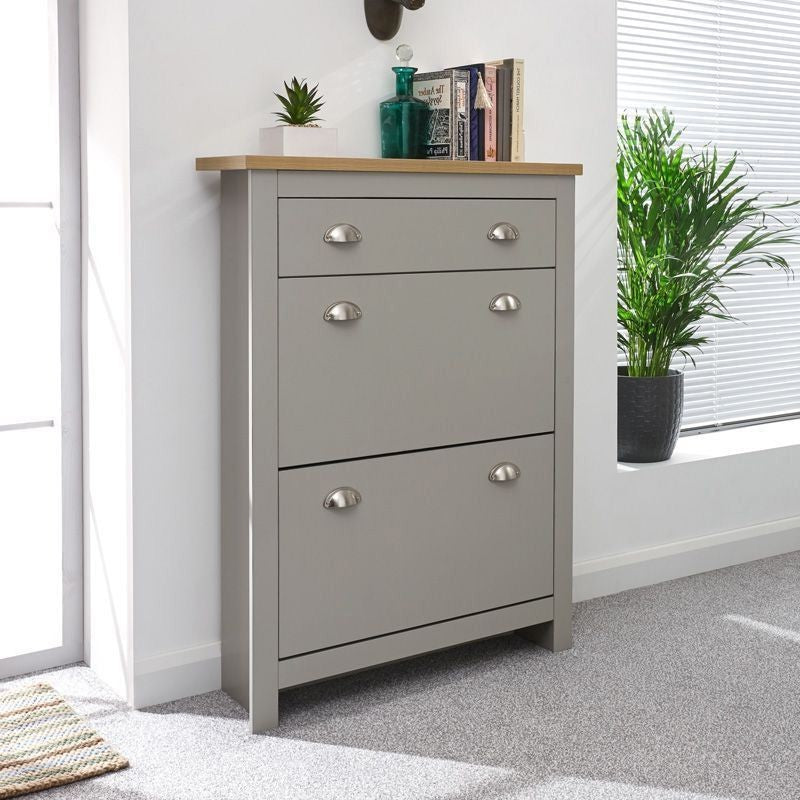 GFW Lancaster Shoe Storage Grey & Oak 2 Door 1 Drawer