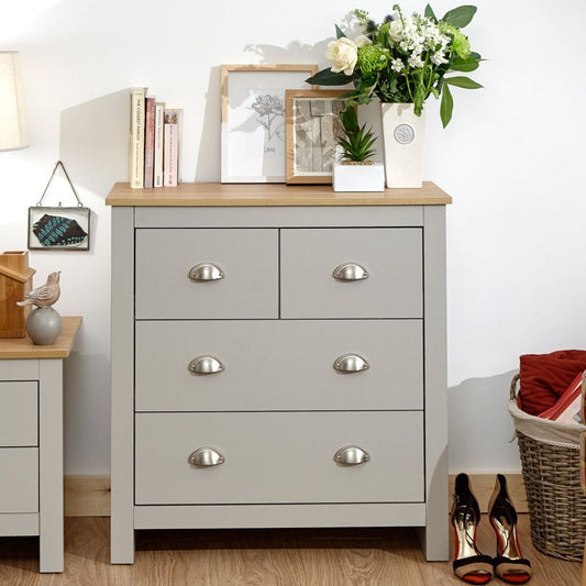 GFW Lancaster Chest of Drawers Grey 4 Drawers