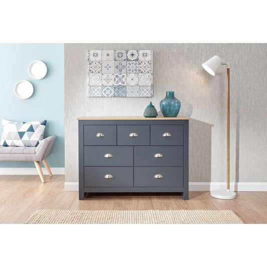 GFW Lancaster Large Chest of Drawers Blue 7 Drawers