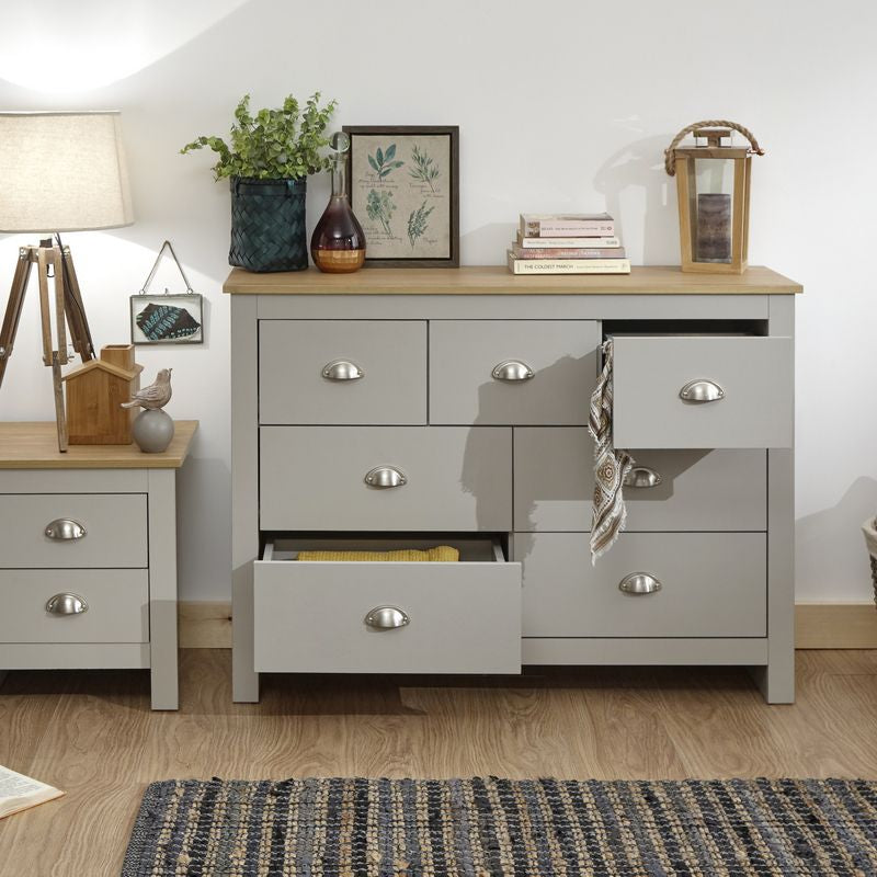 GFW Lancaster Large Chest of Drawers Grey 7 Drawers