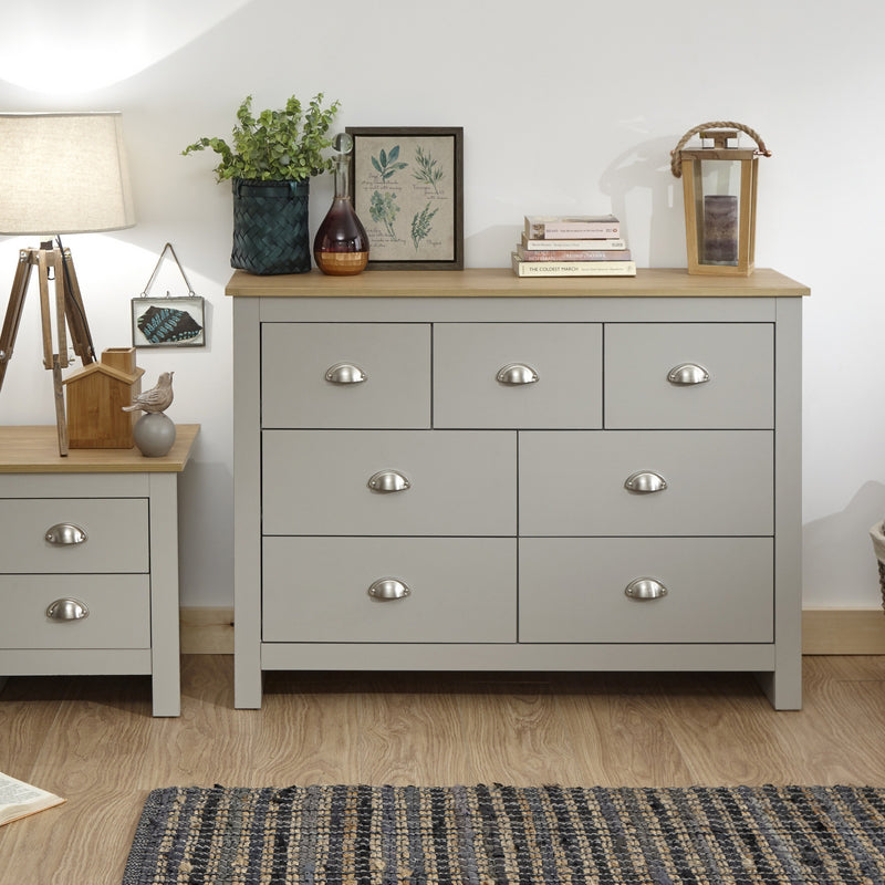 GFW Lancaster Large Chest of Drawers Grey 7 Drawers