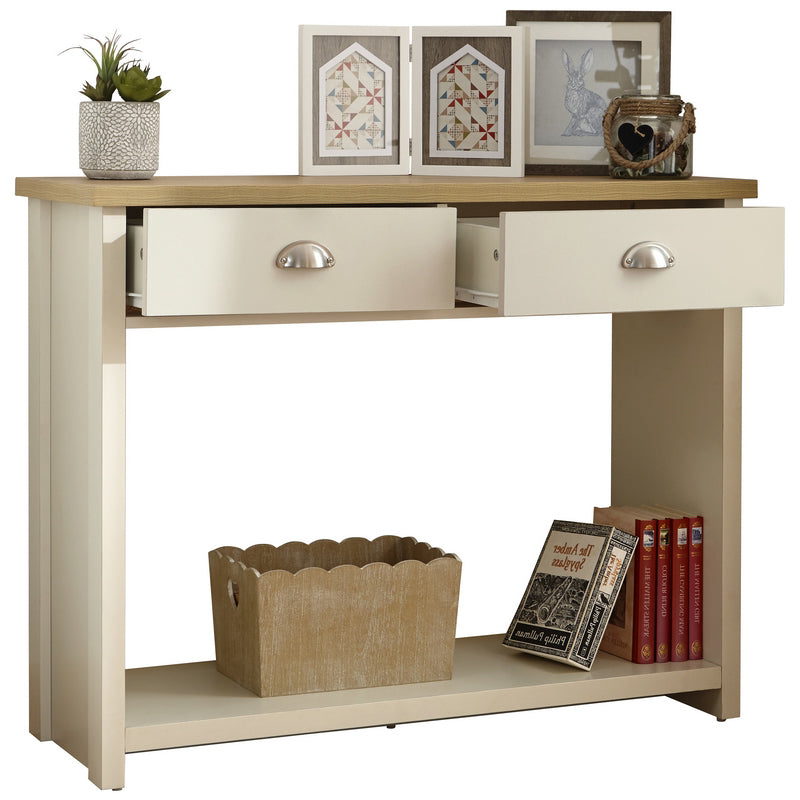 GFW Lancaster Console Table Cream 1 Shelf 2 Drawers