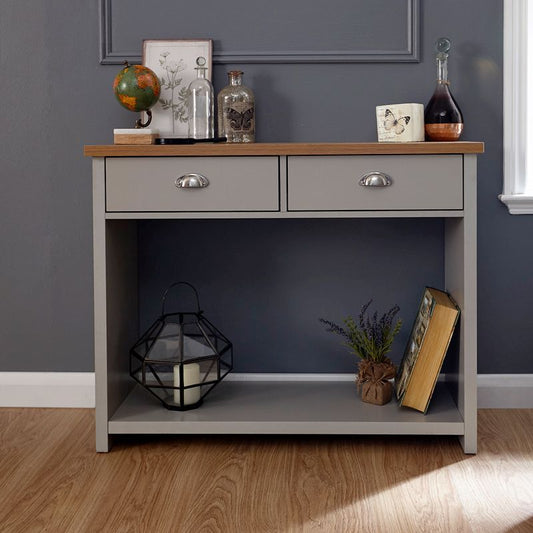 GFW Lancaster Console Table Grey 1 Shelf 2 Drawers