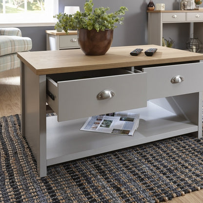 GFW Lancaster Coffee Table Grey 1 Shelf 2 Drawers