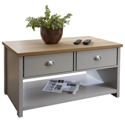 GFW Lancaster Coffee Table Grey 1 Shelf 2 Drawers